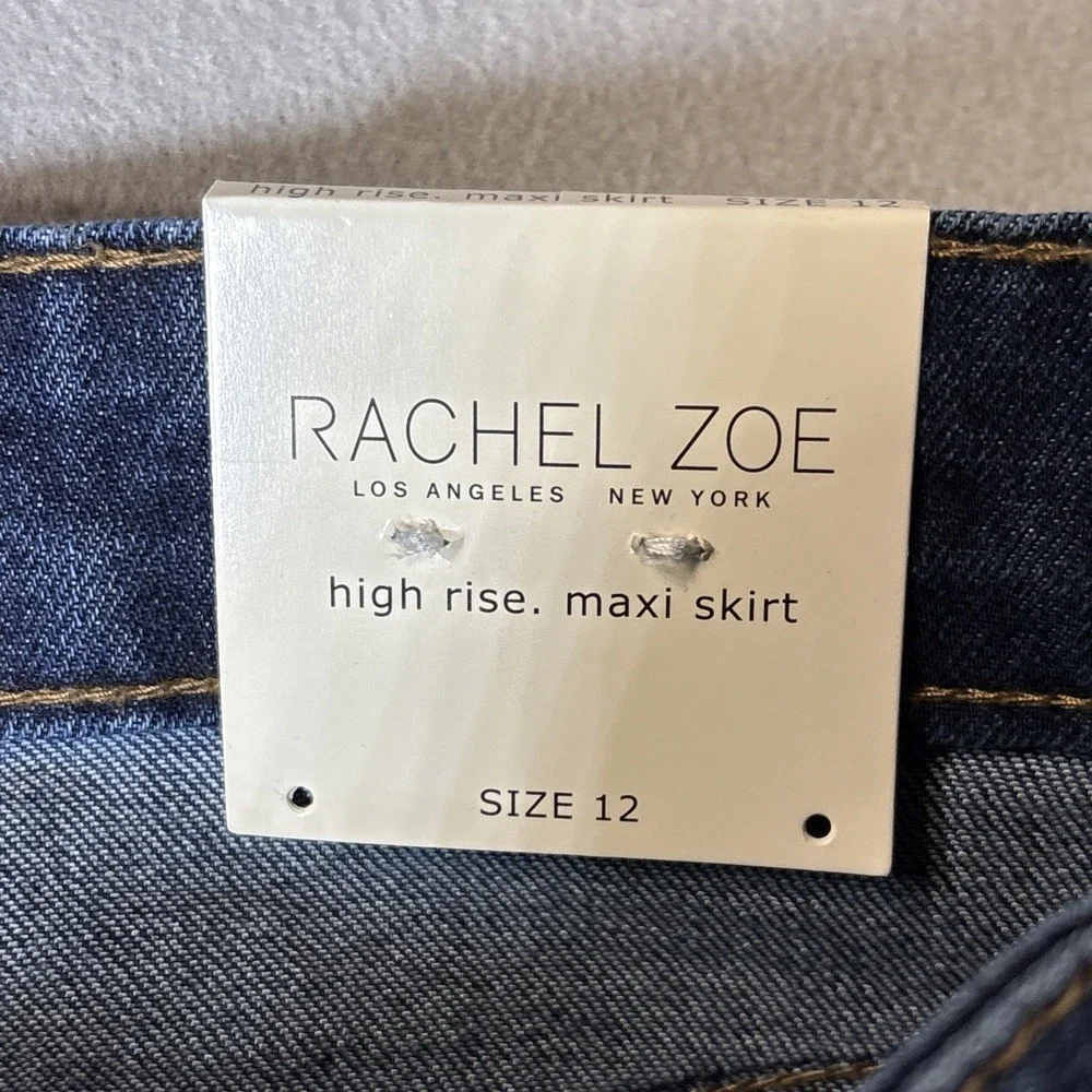 New RACHEL ZOE Blue High Rise Maxi Skirt Women's SZ 12 Denim NWT Repreve Raw Hem